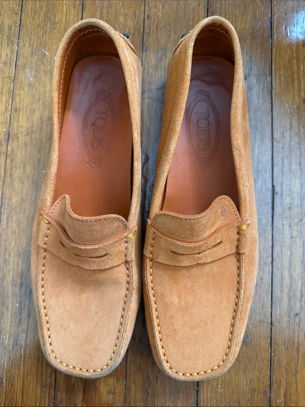 Tod's Suede Penny Loafers in burnt orange